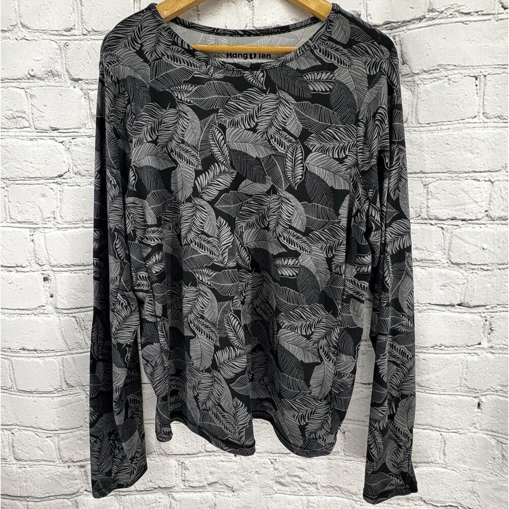 Hang Ten Rash Guard Top Women’s XL Black Gray UPF 50 Sun Tee Swim Zip Pockets